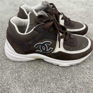 CHANEL Dark Brown and white Sneakers
